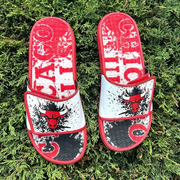 Chicago‎ Bulls Team Pattern Gel Slide Sandals Men’s Size 9/10 Red - Picture 3 of 16